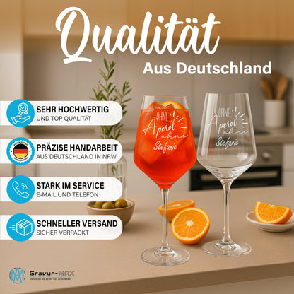 Weinglas mit Gravur Leonardo Puccini "OHNE APEROL OHNE …" mit Wunschname