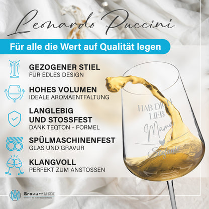 Weinglas mit Gravur Leonardo Puccini "HAB DICH LIEB MAMA" mit Wunschname
