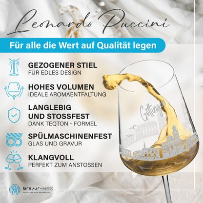 Weinglas mit Gravur Leonardo Puccini "SKYLINE GÖTTINGEN" optional mit Wunschname
