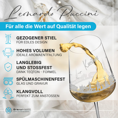 Weinglas mit Gravur Leonardo Puccini "SKYLINE KONSTANZ" optional mit Wunschname