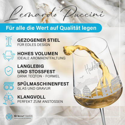 Weinglas mit Gravur Leonardo Puccini "SKYLINE HEIDELBERG" optional mit Wunschname