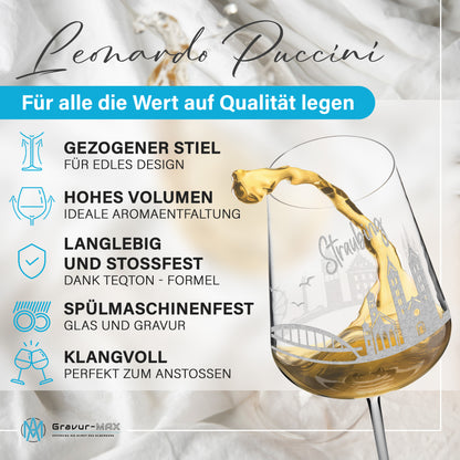 Weinglas mit Gravur Leonardo Puccini "SKYLINE STRAUBING" optional mit Wunschname