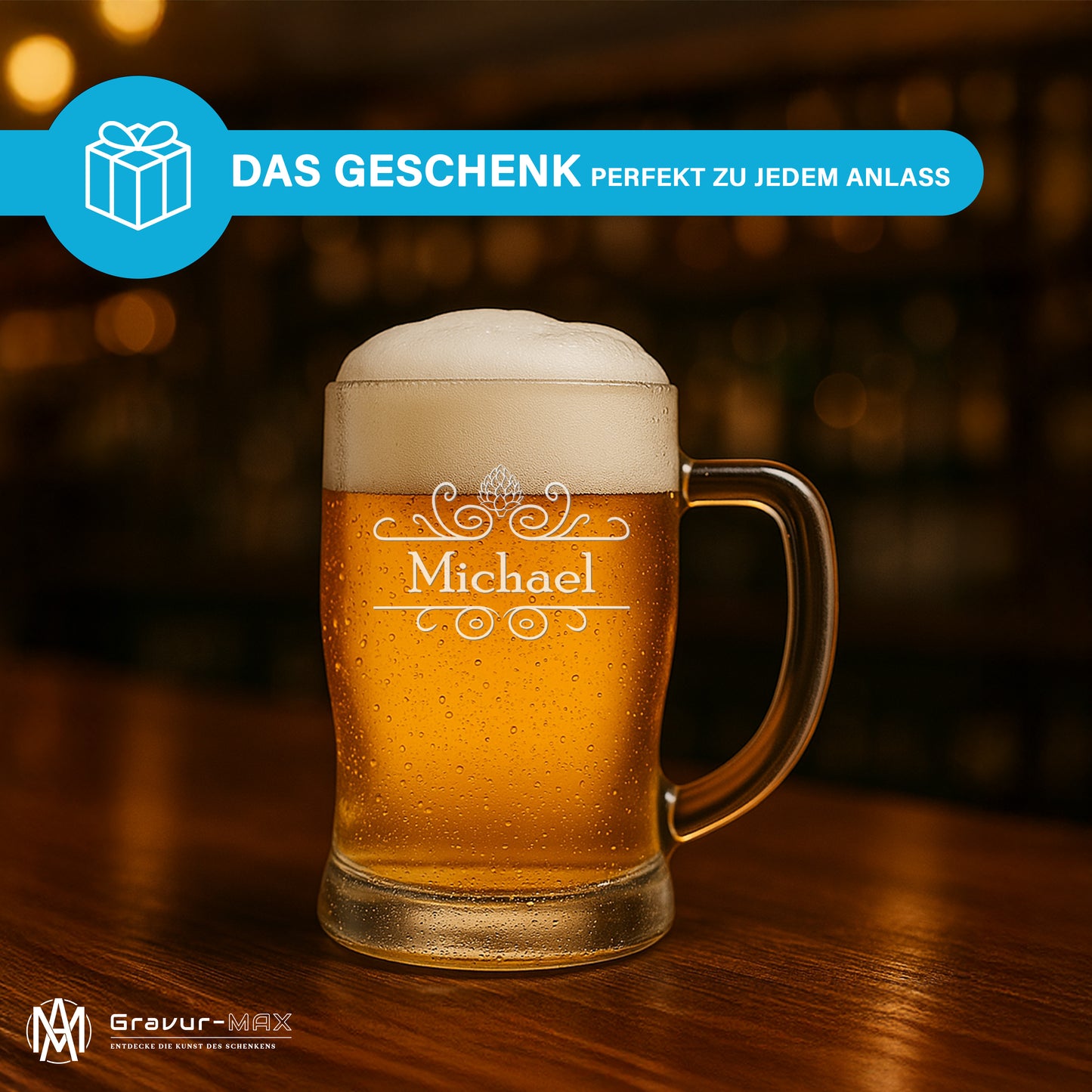Bierkrug 0,5L mit Gravur Leonardo Taverna Bierglas "Hopfen Ranke" 2 Gläser mit Wunschname