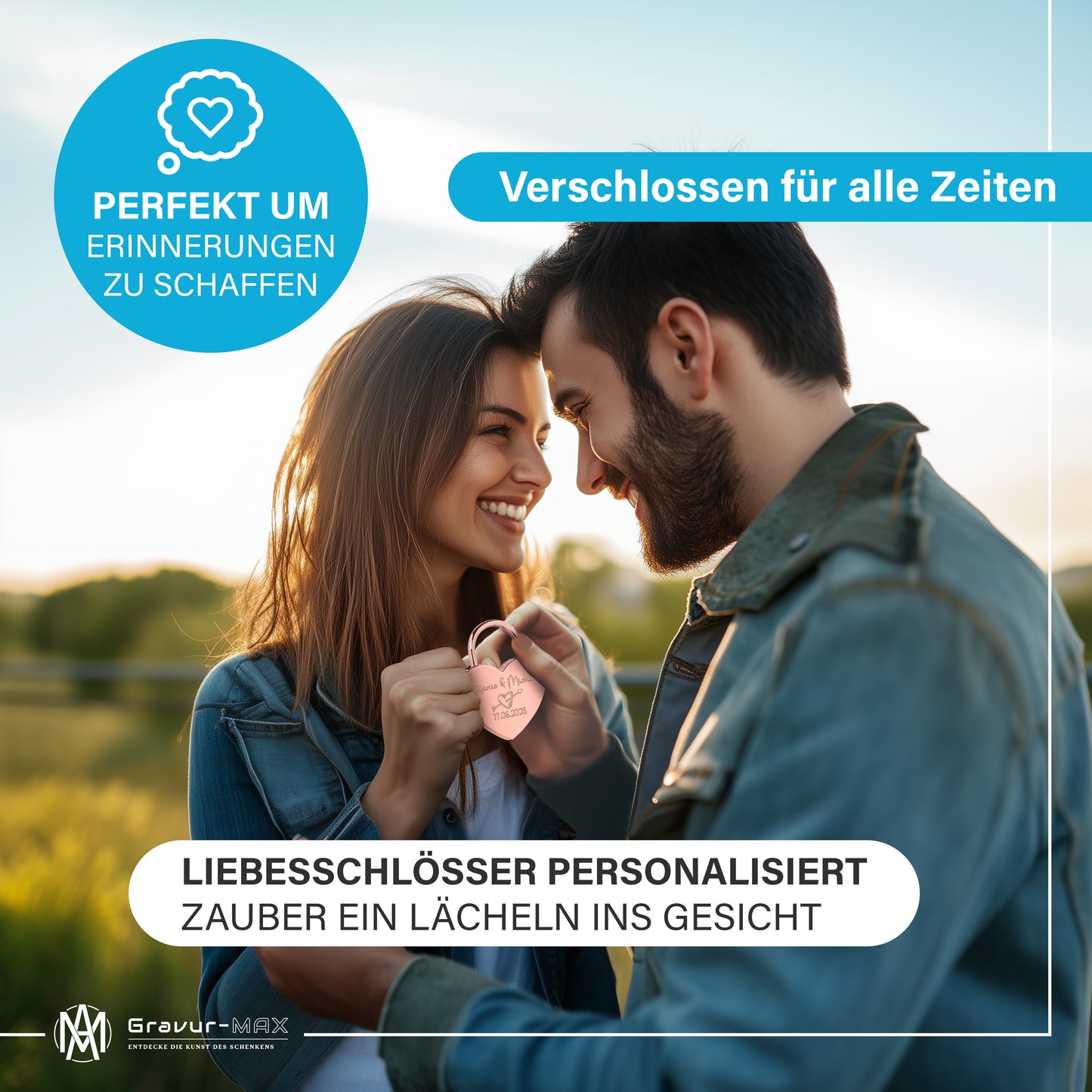 Herzschloss in Rose mit Gravur "Eheringe" Liebesschloss personalisiert mit Wunschnamen in 4 ver. Farben