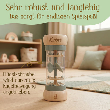 Jollein Regenmacher Blau personalisierbar mit Name aus FSC-Holz - Babyrassel - Babygeschenk zur Geburt oder Taufe