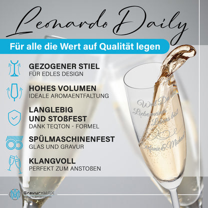 Sektglas mit Gravur Leonardo Daily "WEIL DU DIE LIEBE MEINES LEBENS BIST" 2 Gläser mit Wunschname