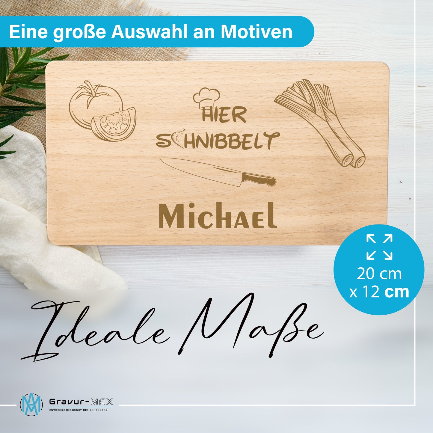 Frühstücksbrettchen mit Gravur "HIER SCHNIBBELT" mit Wunschname