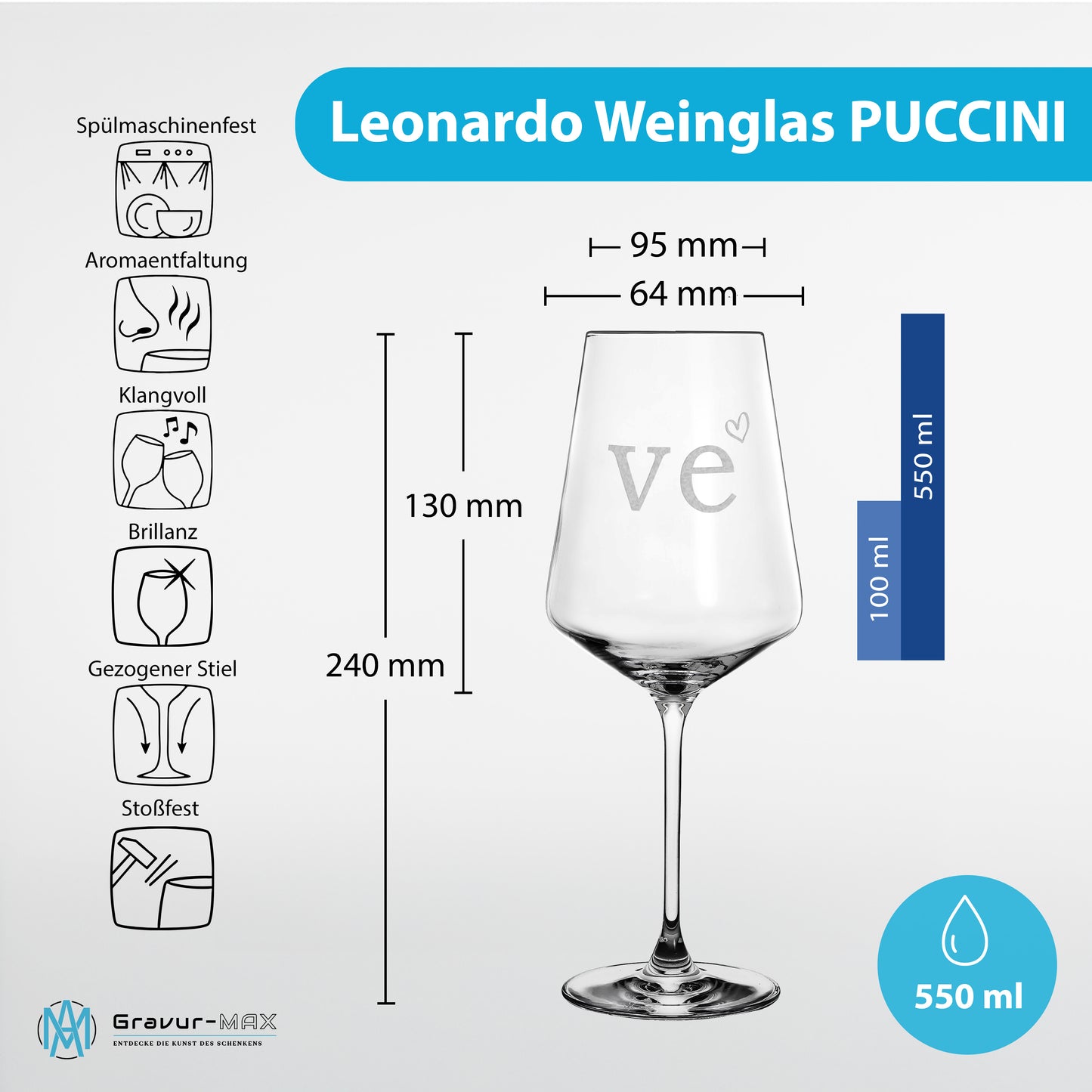 Weinglas mit Gravur Leonardo Puccini "LOVE" 2 Gläser