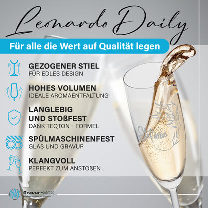 Sektglas mit Gravur Leonardo Daily "BLÄTTERRANKE" 2 Gläser mit Wunschname