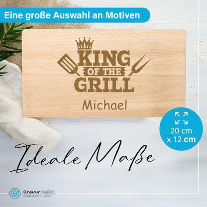 Frühstücksbrettchen mit Gravur BBQ "KING OF THE GRILL" mit Wunschname