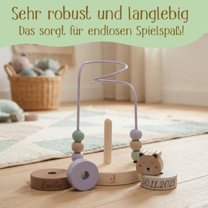 Jollein Aktivitätsspirale Gepard personalisierbar mit Name & Datum aus FSC-Holz - Motorikspielzeug - Babygeschenk zur Geburt oder Taufe