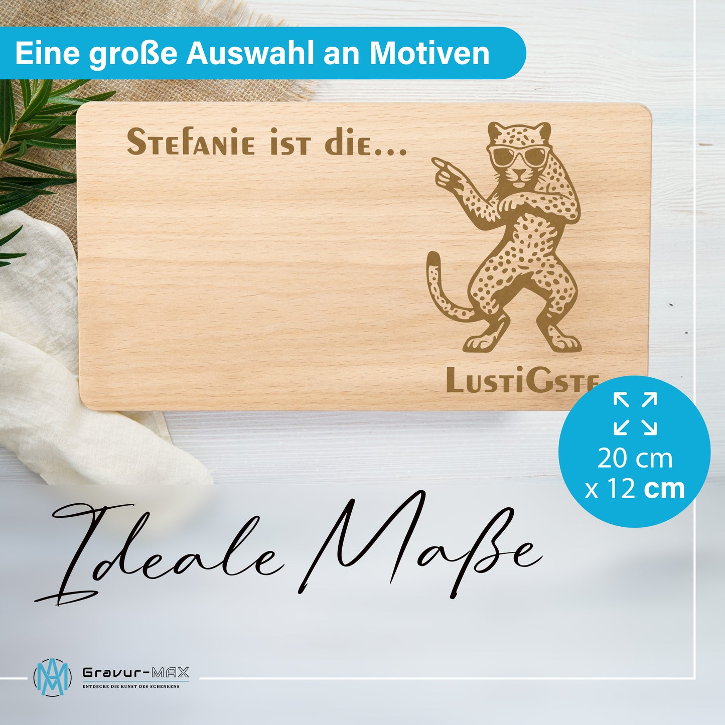 Frühstücksbrettchen mit Gravur Leopard "… ist die LUSTIGSTE" mit Wunschname