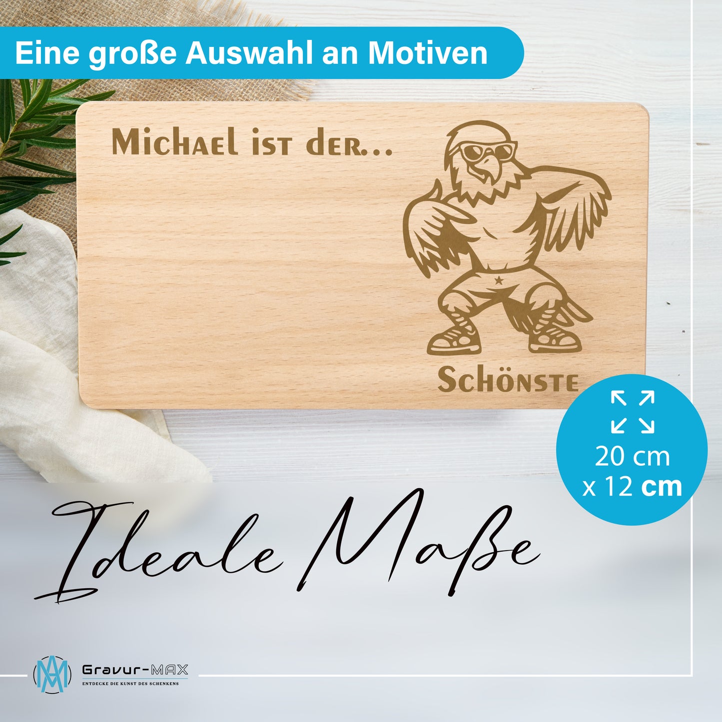 Frühstücksbrettchen mit Gravur Adler "… ist der SCHÖNSTE" mit Wunschname