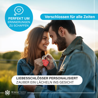 Herzschloss in Rot mit Gravur "Schlossherz" Liebesschloss personalisiert mit Wunschnamen in 4 ver. Farben