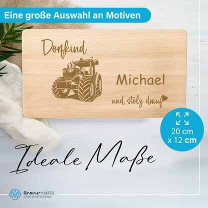 Frühstücksbrettchen mit Gravur "DORFKIND UND STOLZ DRAUF" mit Wunschname