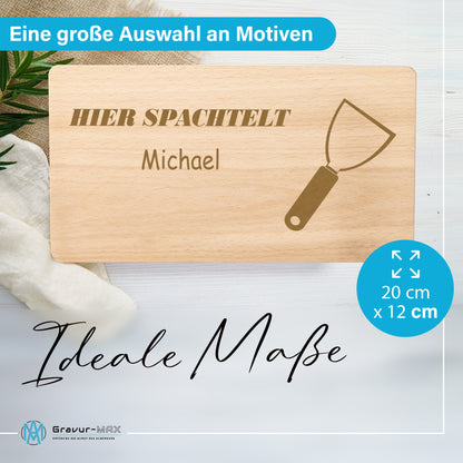Frühstücksbrettchen mit Gravur "HIER SPACHTELT" mit Wunschname