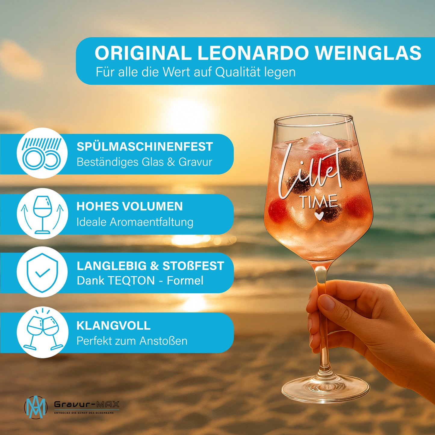 Weinglas mit Gravur Leonardo Puccini "LILLET TIME" 2 Gläser