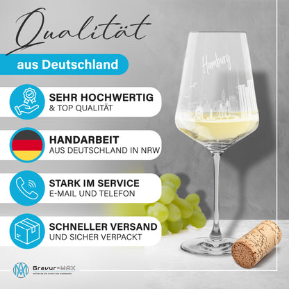 Weinglas mit Gravur Leonardo Puccini "SKYLINE HAMBURG" optional mit Wunschname