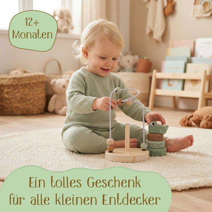 Jollein Aktivitätsspirale Kroko personalisierbar mit Name & Datum aus FSC-Holz - Motorikspielzeug - Babygeschenk zur Geburt oder Taufe