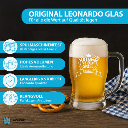 Bierkrug 0,5L mit Gravur Leonardo Taverna Bierglas "King of the Grill" 2 Gläser mit Wunschname