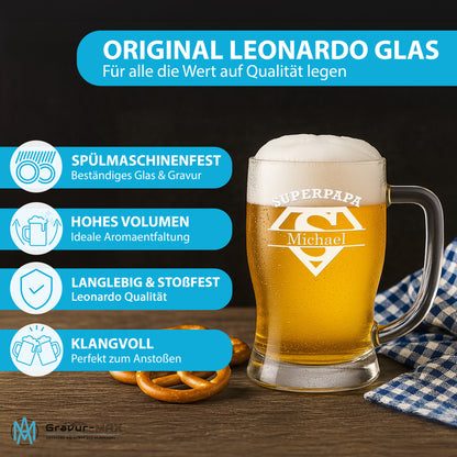 Bierkrug 0,5L mit Gravur Leonardo Taverna Bierglas "Superpapa" mit Wunschname