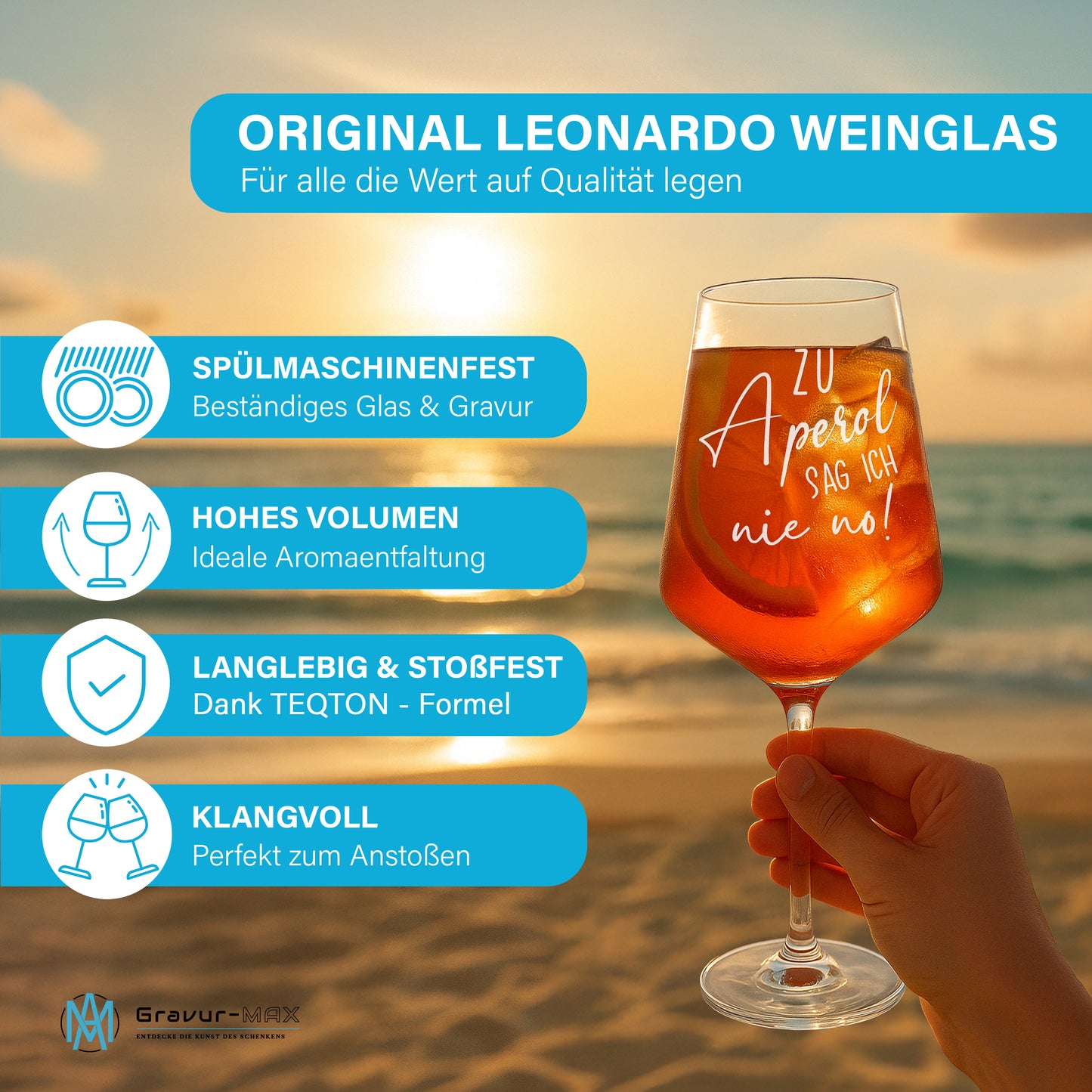 Weinglas mit Gravur Leonardo Puccini "ZU APEROL SAG ICH NIE NO!"