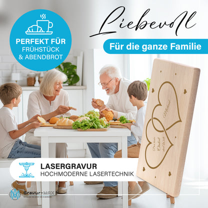 Frühstücksbrettchen mit Gravur Herzen "DER BESTE ONKEL DER WELT" mit Wunschname