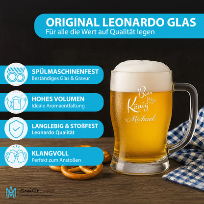 Bierkrug 0,5L mit Gravur Leonardo Taverna Bierglas "Bier König" 2 Gläser mit Wunschname