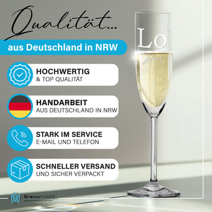 Sektglas mit Gravur Leonardo Daily "LOVE" 2 Gläser und Holzbox klein mit Wunschname