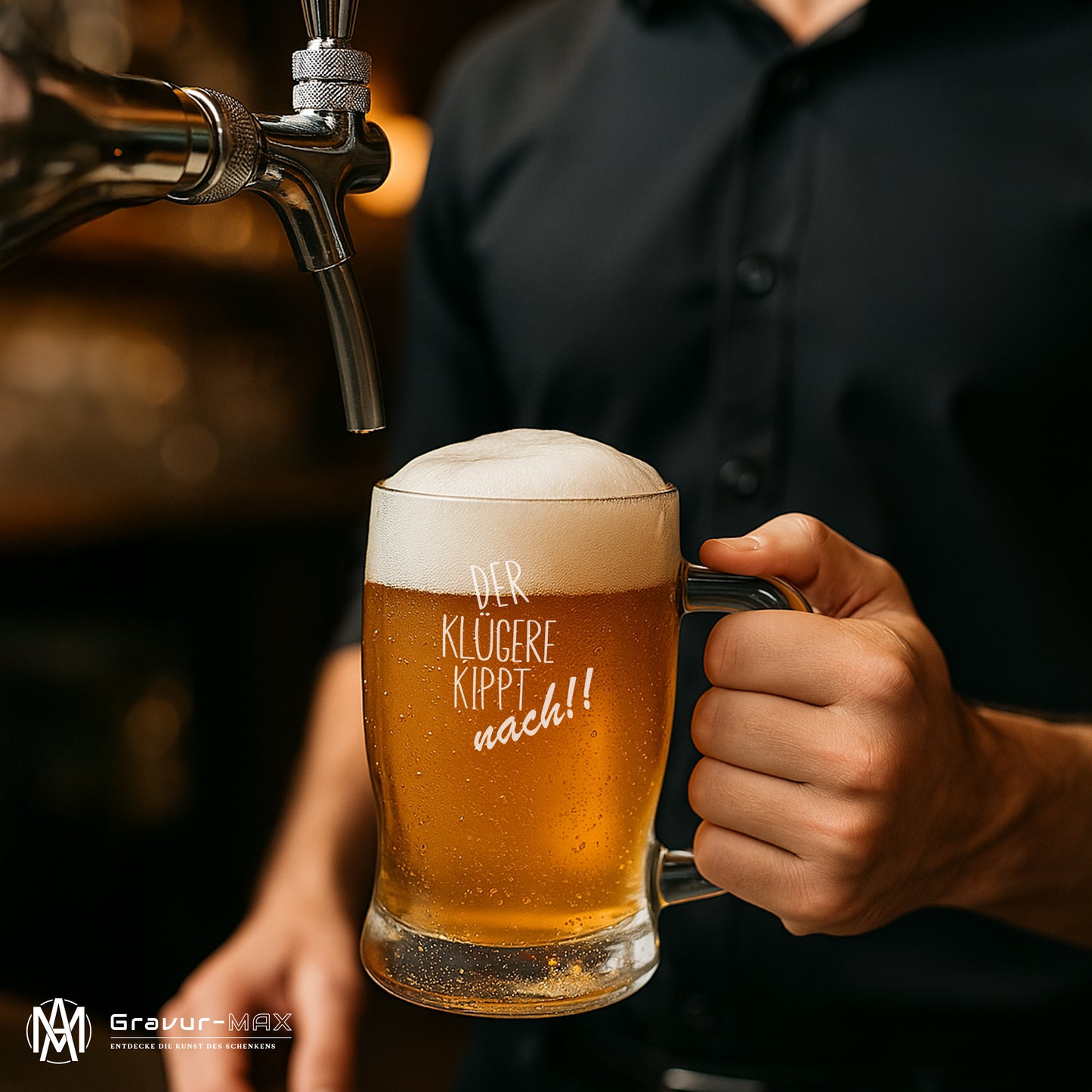Bierkrug 0,5L mit Gravur Leonardo Taverna Bierglas "Der klügere kippt nach!!" 2 Gläser