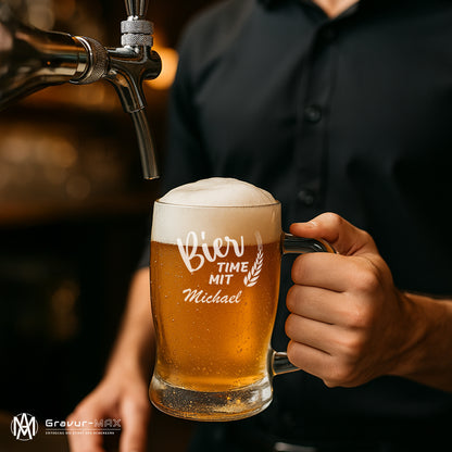 Bierkrug 0,5L mit Gravur Leonardo Taverna Bierglas "Bier time mit" 2 Gläser mit Wunschname
