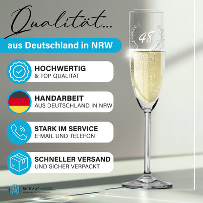 Sektglas mit Gravur Leonardo Daily "GEBURTSTAG MIT BLUMENKRANZ" 2 Gläser mit Wunschname & Alter