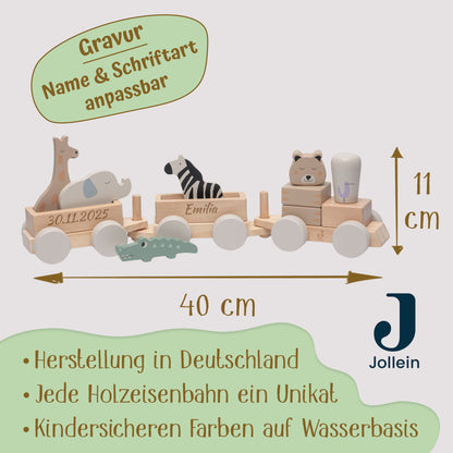 Jollein Holzzug personalisierbar mit Name & Datum aus FSC-Holz - tolle Holzeisenbahn