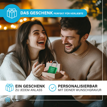 Liebesschloss in Grün mit Gravur "Herzranke" personalisiert mit Wunschnamen in 6 ver. Farben