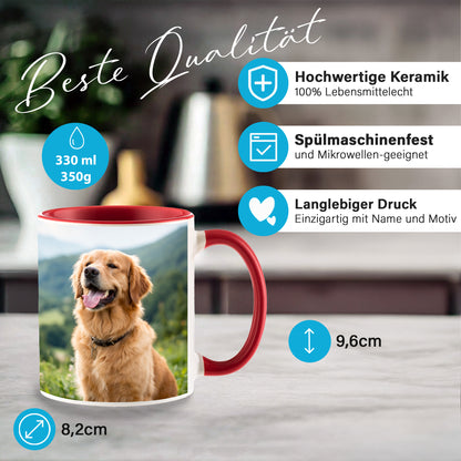 Personalisierte Fototasse selbst gestalten – in 13 ver. Farben mit eigenem Bild & Text | 3D Vorschau (330 ml)