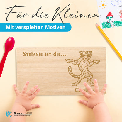 Frühstücksbrettchen mit Gravur Leopard "… ist die COOLSTE" mit Wunschname