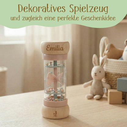 Jollein Regenmacher Rosa personalisierbar mit Name aus FSC-Holz - Babyrassel - Babygeschenk zur Geburt oder Taufe