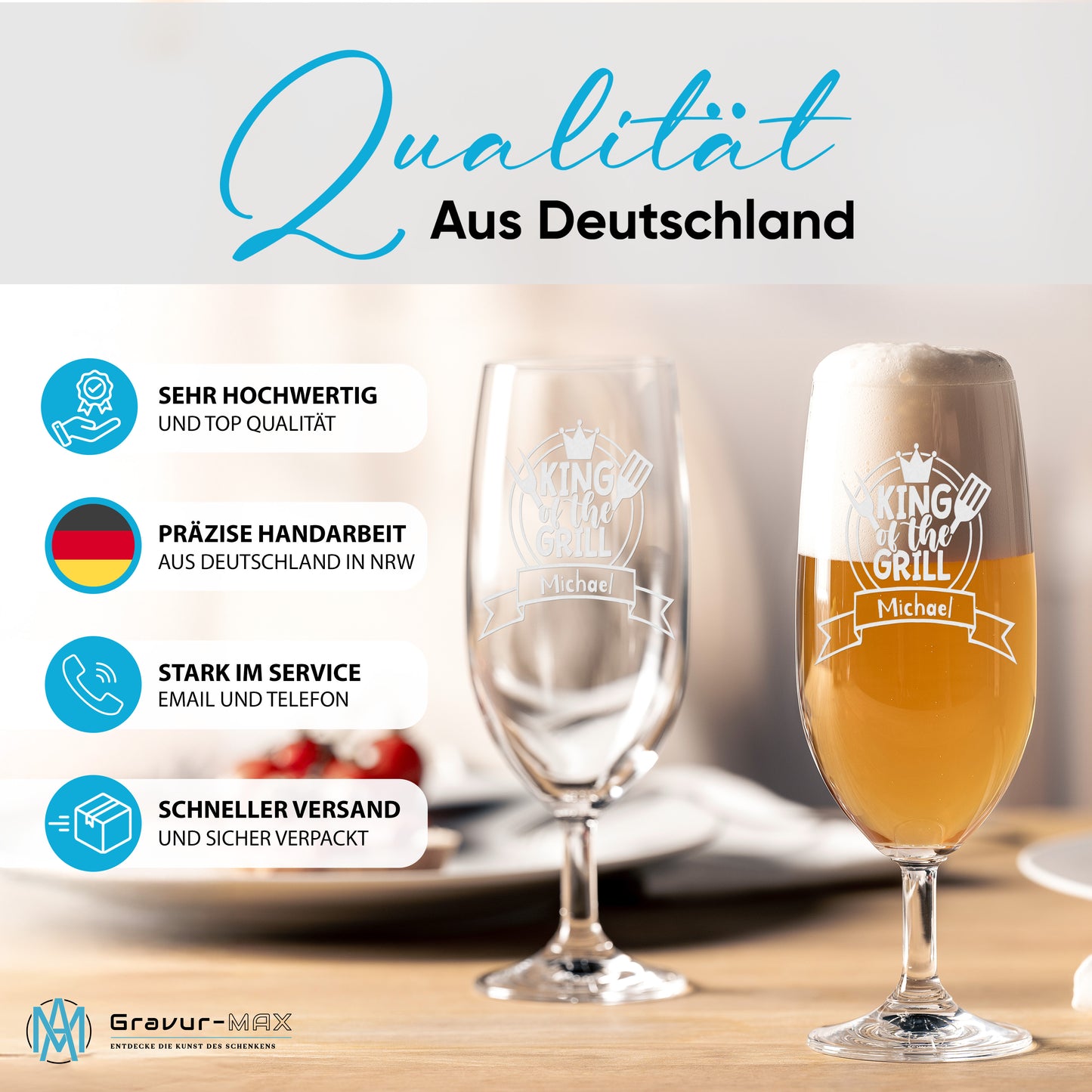 Bierglas mit Gravur Leonardo Daily Pilsglas "King of the Grill" mit Wunschname