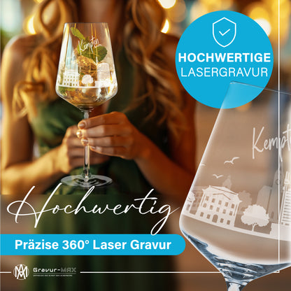 Weinglas mit Gravur Leonardo Puccini "SKYLINE KEMPTEN" 2 Gläser optional mit Wunschname
