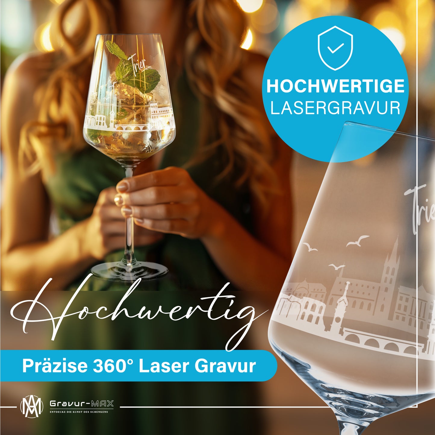 Weinglas mit Gravur Leonardo Puccini "SKYLINE TRIER" 2 Gläser optional mit Wunschname