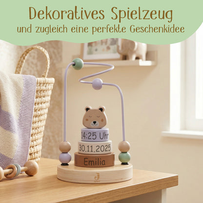 Jollein Aktivitätsspirale Gepard personalisierbar mit Name & Datum aus FSC-Holz - Motorikspielzeug - Babygeschenk zur Geburt oder Taufe