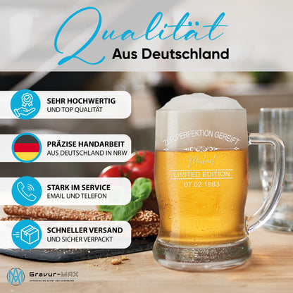 Bierkrug 0,5L mit Gravur Leonardo Taverna Bierglas "Zur Perfektion gereift limited Edition" 2 Gläser mit Wunschname