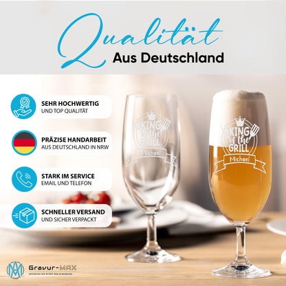 Bierglas mit Gravur Leonardo Daily Pilsglas "King of the Grill" 2 Gläser mit Wunschname