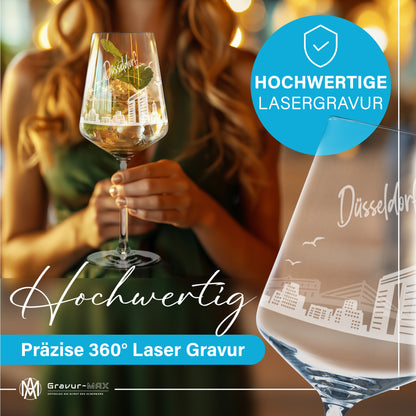 Weinglas mit Gravur Leonardo Puccini "SKYLINE DÜSSELDORF" 2 Gläser optional mit Wunschname