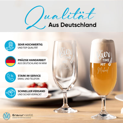 Bierglas mit Gravur Leonardo Daily Pilsglas "Bier time mit" 2 Gläser mit Wunschname