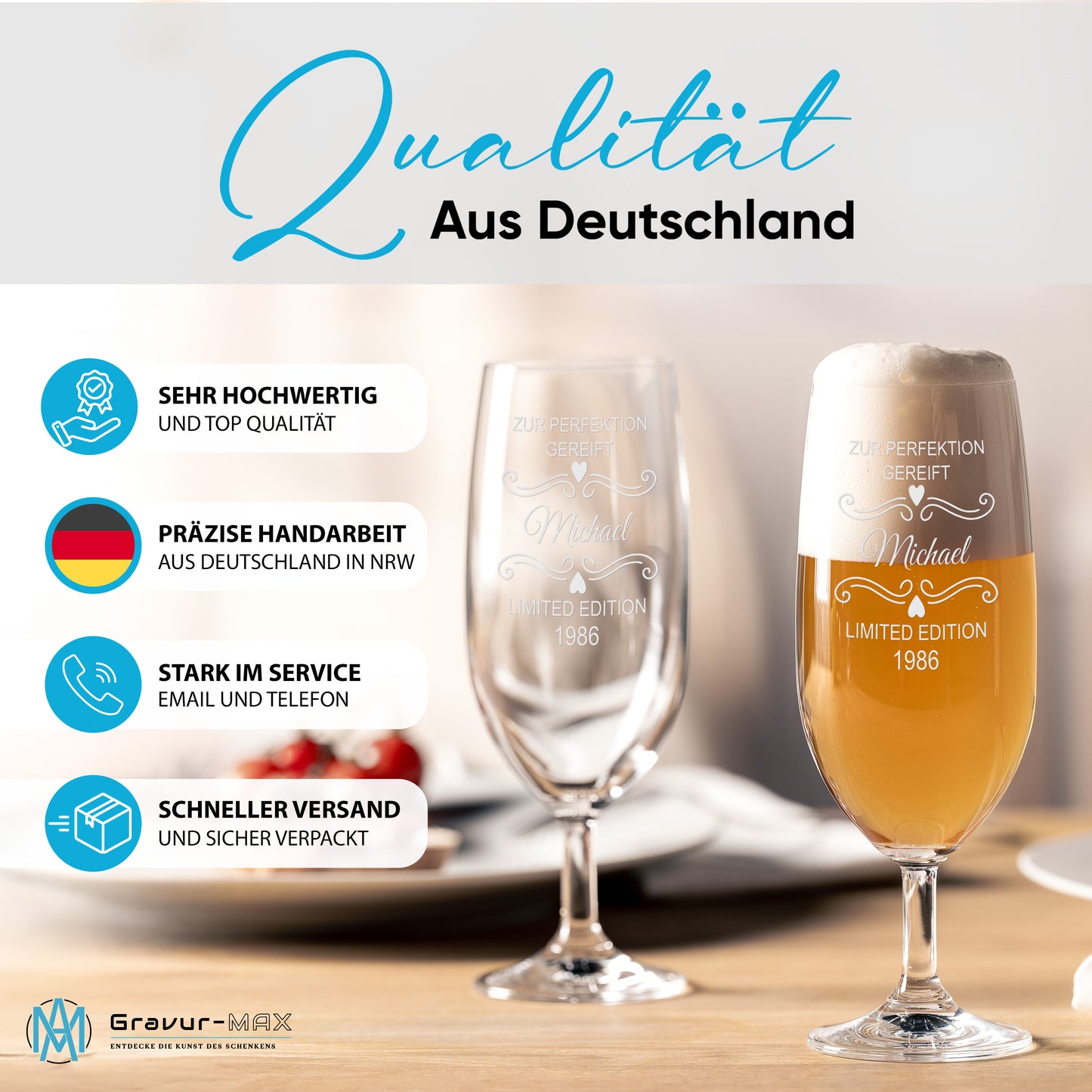 Bierglas mit Gravur Leonardo Daily Pilsglas "Zur Perfektion gereift" mit Wunschname