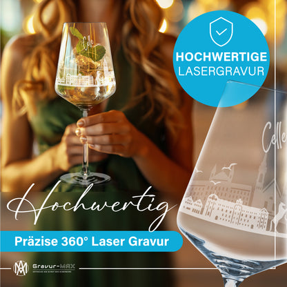 Weinglas mit Gravur Leonardo Puccini "SKYLINE CELLE" optional mit Wunschname
