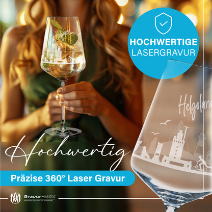 Weinglas mit Gravur Leonardo Puccini "SKYLINE HELGOLAND" optional mit Wunschname