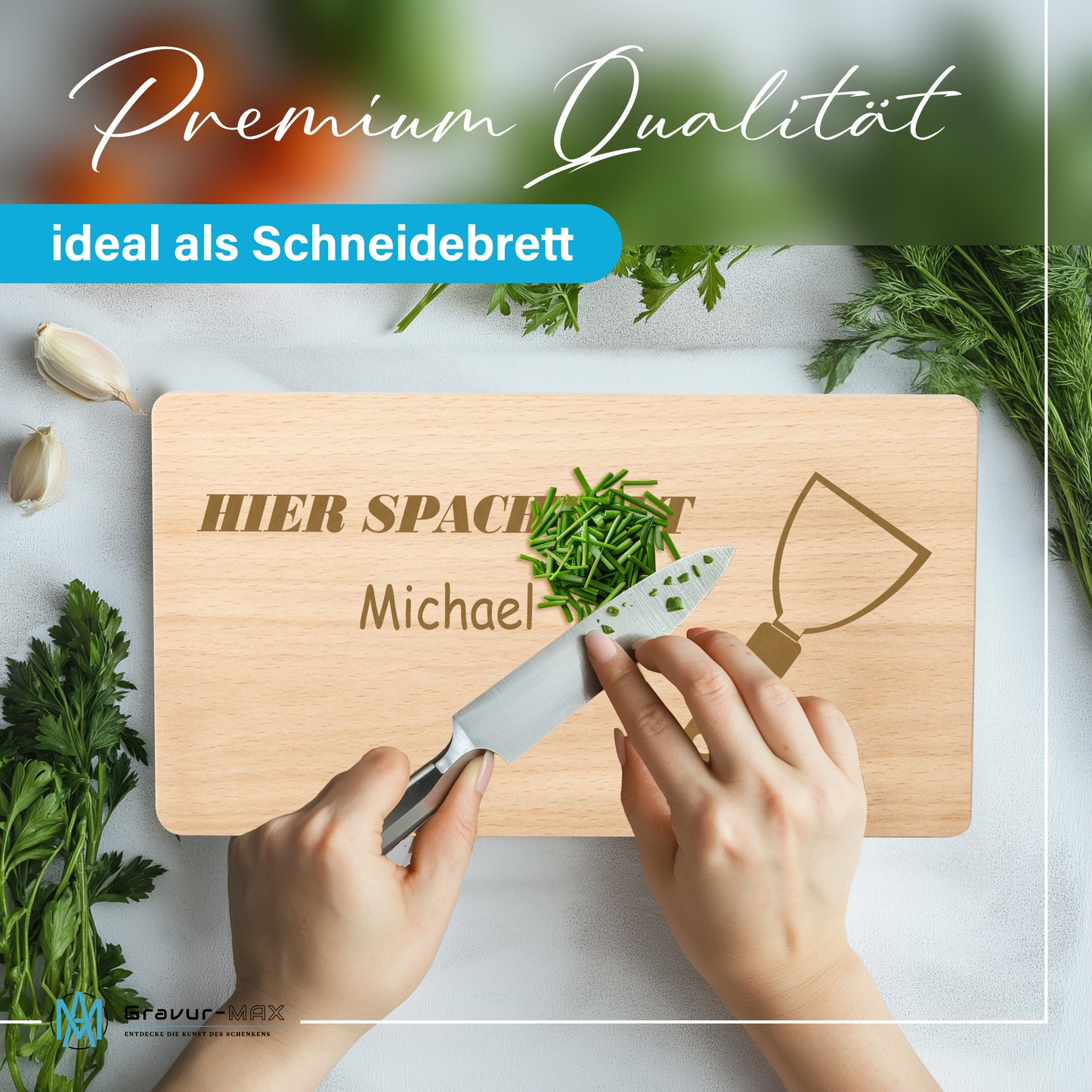 Frühstücksbrettchen mit Gravur "HIER SPACHTELT" mit Wunschname