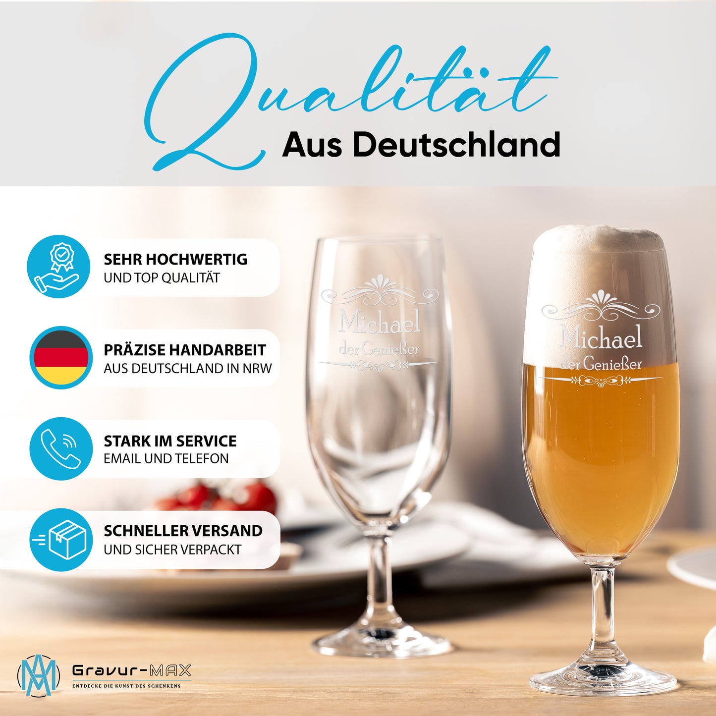 Bierglas mit Gravur Leonardo Daily Pilsglas gestalte dein Glas "Ranke" 2 Gläser mit Wunschname